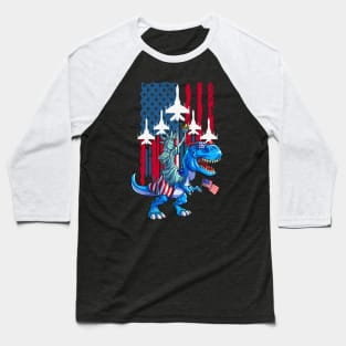 Fighter Jet American Flag 4th Of July Dinosaur Dino Statue Of Liberty Baseball T-Shirt